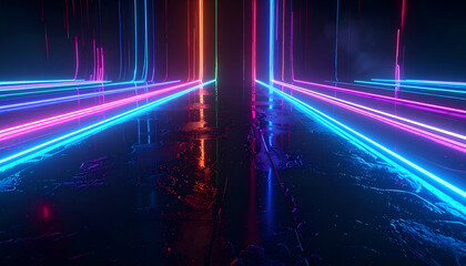 Vibrant Neon Light Trails in Futuristic Cyberpunk City.