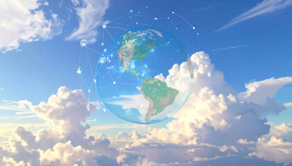 Earths Atmosphere - A Celestial Sphere Amidst Fluffy Clouds.