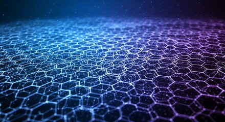 Abstract Hexagonal Network - Interconnected Data Visualization in Blue and Purple.