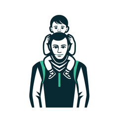 Father and Son Shoulder Ride Vector Illustration