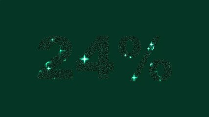 Twenty Four Percent Sparkling Gold Glitter Number with Starbursts on Dark Green Background 24 percent
