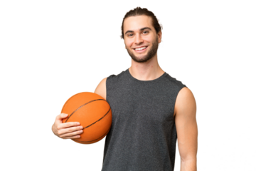 Young basketball player man over isolated background looking side