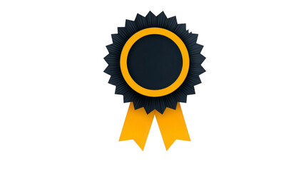 Black and gold award ribbon, circular badge with scalloped edge and two gold tails, symbolizing achievement, honor, and excellence, isolated on transparency background