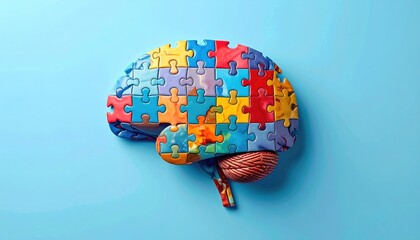 A visual representation of the human brain as a puzzle, highlighting cognitive function and mental health. The puzzle pieces fit together to create a cohesive image