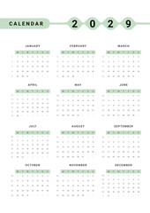 calendar printable 2029