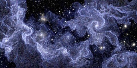 Abstract cosmic nebula illustration with stars and swirling textured clouds