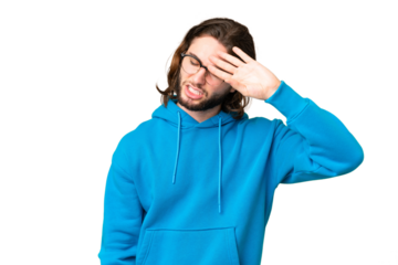 Young handsome man over isolated chroma key background with tired and sick expression