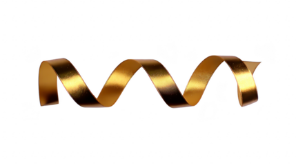 Golden ribbon metallic shiny curled isolated festive decorative celebration party elegant luxury smooth reflective cheerful wrapping ornament gift event spiral glossy bright yellow stylish modern