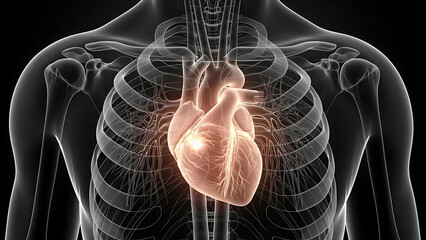 Human Heart Anatomy, Digital Artwork, Black Background, Scientific Concept
