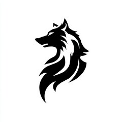 Fototapeta premium A bold black silhouette of a wolf's head showcases strength and loyalty, Ideal for designs related to nature, wildlife, or themes of freedom and resilience,