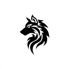 Obraz premium A stylized black silhouette of a wolf's head representing strength and loyalty, ideal for designs related to wildlife, adventure, or nature themes, Perfect for logos, tattoos, and merchandise,