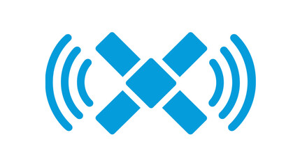 Modern Blue Wireless Signal Icon with X Shape Representing Network Connection, Communication Technology, and Digital Data Transmission