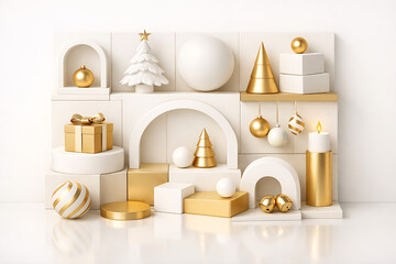 Happy New Year 2026 and Merry Christmas white and gold celebration background