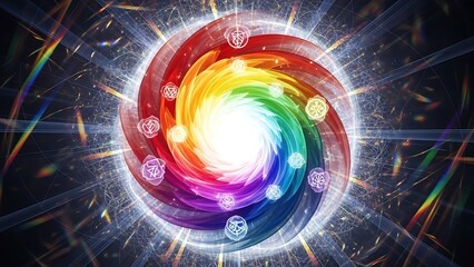 Vibrant Rainbow Spiral Energy Burst Effect.