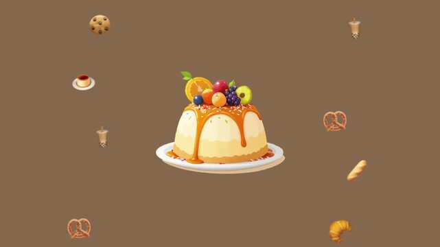 Gourmet Pastry Animation of Vanilla Pudding with Mixed Berries Topping