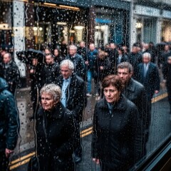 Obraz premium Artistic worm's-eye view of patriotic flags silhouetted against dark storm clouds, capturing the resilient atmosphere of a British street.