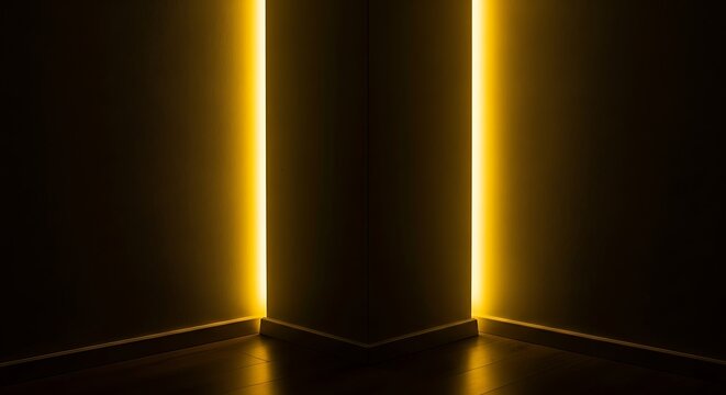 Illuminated corner of the room with modern led strip lighting design
