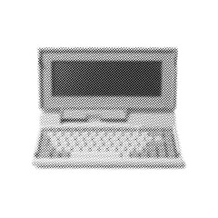 Old laptop in vintage halftone style,cut out element for retro collage design