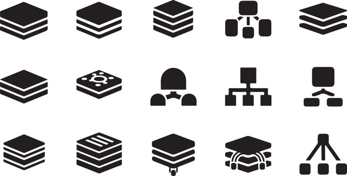 Data layer and network structure icons set