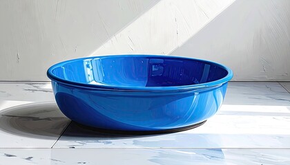 Bright Blue Enamel Bowl on Marble Surface