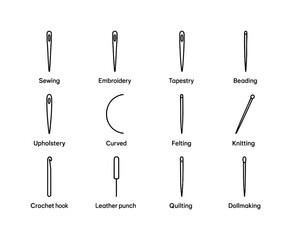 Naklejka premium Craft Needle Icons. Craft Needle Types. Line icon set of Craft N