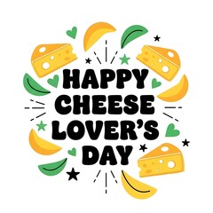 Celebrating Cheese Lover's Day with Assorted Cheese and Leaves in a Vibrant Illustration