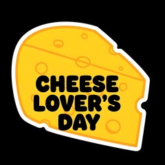 A vibrant yellow cheese wedge graphic celebrating Cheese Lover's Day on a stark black background
