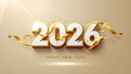 Celebrating the arrival of 2026 with golden ribbons and festive decorations on a luxurious background