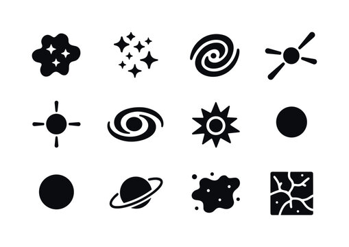 Deep Space Icons. Deep space objects. Solid icon set of Deep spa