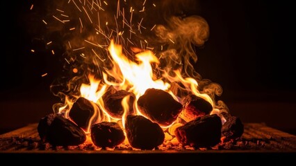 Mesmerizing spectacle of burning embers and dancing flames in the dark night