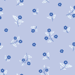 Neutral blue vector bedding floral seamless pattern. Delicate stylized flowers. Pretty fabric design.
