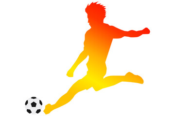 赤から黄色のグラデーションで表現したサッカー選手のキックシルエットベクター