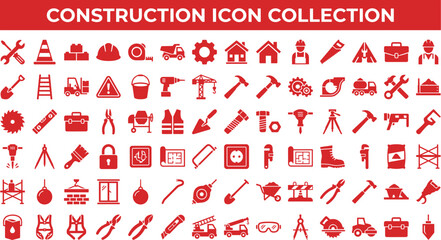 Construction icons, building tools, safety gear, heavy machinery, site equipment, industrial symbols, engineering elements, infrastructure visuals, construction worker graphics © Aminul