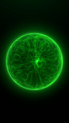 Glowing green plasma orb with liquid energy structure. Abstract futuristic sphere suitable for sci-fi design, digital backgrounds and modern visual concepts.