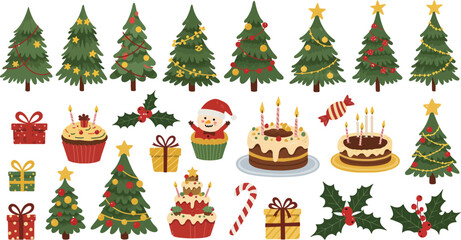 Whimsical watercolor christmas village with colorful houses and trees