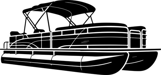 Pontoon boat silhouette vector illustration © Print