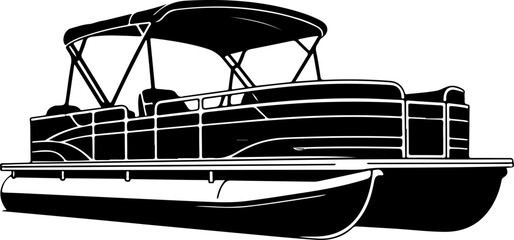 Pontoon boat silhouette vector illustration