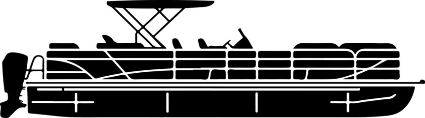 Pontoon boat silhouette vector illustration © Print