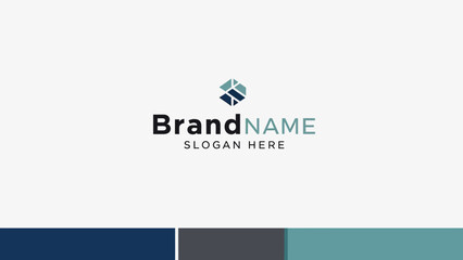 Modern Geometric Abstract Logo with Blue and Teal Polygonal Shapes and Brand Text