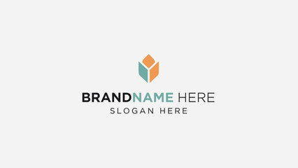 Modern geometric logo with teal and orange abstract shapes, resembling a flower bud or open book.