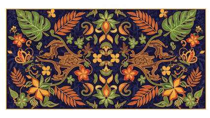 Intricate Persian rug design with mythical creatures and floral motifs. © Dolar