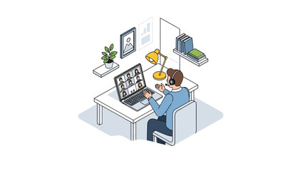 Woman Working on Computer at Desk.