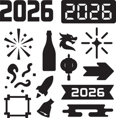 2026 Modern Tech-Style New Year Set.eps