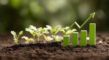 Green Growth Chart with Seedlings: Concept of Business Progress, Financial Increase, Sustainable Investment, and Positive Development