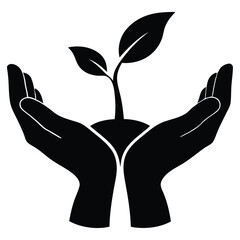 Hand holding a plant silhouette vector illustration