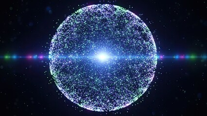 Vibrant glowing orb with radiant light and colorful particles in space