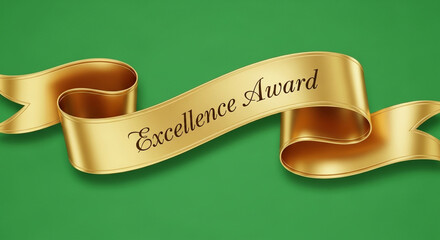 Golden Excellence Award ribbon on green background for recognition