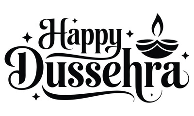 appy dussehra typography vector with diya lamp and decorative elements
