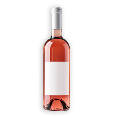 Rose wine bottle mockup with a blank label, isolated on a white background for branding, packaging.
