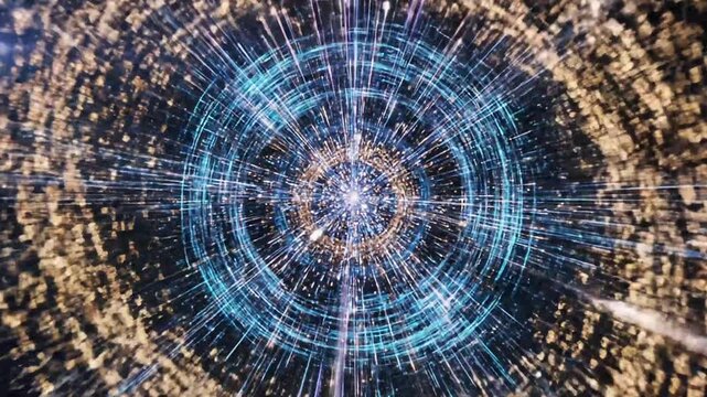 Mesmerizing background depicting the quantum realm, with light beams forming intricate patterns and structures.